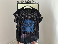 Bluzka mgiełka czarna z dłuższym tyłem krótki rękaw