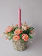 Stroik Dekoracja Świeca Róże Łosoś