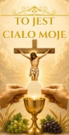 Baner Komunia Boże Ciało 200x100 cm "To jest Ciało Moje" krzyż, kielich