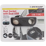 Podwójny rozdzielacz samochodowy Dunlop 12V - 24V + USB-A i USB-C 2.4A