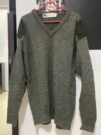 Iw Sweter Wool Overs ciepły skóra łaty 100% wełna szara zieleń duży XXL