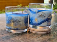 Świeczka sojowa marmurkowa handmade zapachowa błękit złoto duża