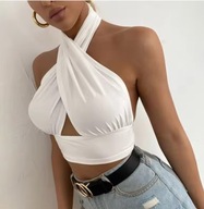 Modny i seksowny top na ramiączkach kolor biały, rozmiar L