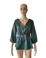 I SAW IT FIRST BLUZKA ELEGANCKA SATYNOWA ZIELONA Z PASKIEM 36 S