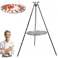 TRÓJNÓG DUŻY GRILL OGRODOWY SKŁADANY SOLIDNY Z RUSZTEM 80CM STALOWY 180CM