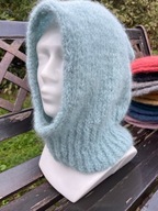 Balaclava komin czapka kaptur rękodzieło alpaka merino handmade błękitna