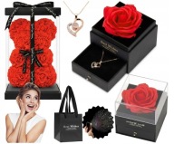 MIŚ Z PŁATKÓW RÓŻ NA DZIEŃ KOBIET + SZKATUŁKA NASZYJNIK GRATIS ZESTAW