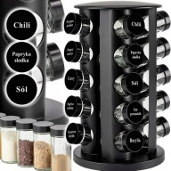 POJEMNIKI NA PRZYPRAWY PRZYPRAWNIK OBROTOWY STOJAK + 20 SŁOICZKÓW NAKLEJKI