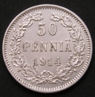 Finlandia Rosja 50 pennia 1914 - srebro