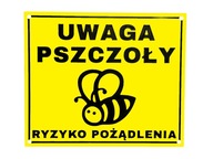Tabliczka 3D UWAGA PSZCZOŁY DUŻA ryzyko użądlenia żółta