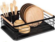 OCIEKACZ DO NACZYŃ NACZYNIA SZTUĆCE STOJAK Z DREWNIANYMI UCHWYTAMI TACA