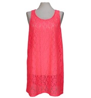 PAPAYA ażurowa plażowa tunika krótka sukienka neonowy róż 42/44