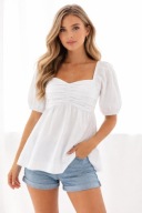 Primark biały popelinowy top L 40 marszczony, luźny – trend