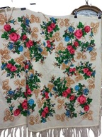 CHUSTA LUDOWA wełniana wełna w kwiaty z frędzlami 90X94