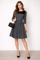 Elegancka sukienka w pasy rękaw 3/4 wizytowa