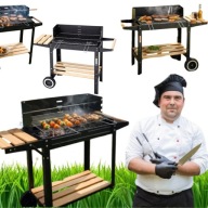 DUŻY GRIL OGRODODOWY, PRZENOŚNY, STALOWY, NA KÓŁKACH Z REGULACJA RUSZTU