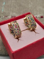 Kolczyki z kolorowymi cyrkoniami, pozłacane 18-karatowym złotem