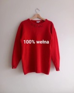 Wełniany sweter vintage shetland wool handmade maliny M