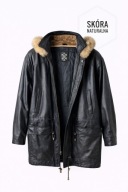 Czarna skórzana męska kurtka vintage oversize z kapturem, L/XL