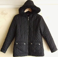 Kurtka dziewczęca czarna pikowana kaptur futerko 13-14 lat / 164