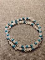 DWIE ŚLICZNE BRANSOLETKI Z NATURALNEGO TURKUSU JADEITU I KRYSZTAŁKÓW