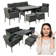 ZESTAW KOMPLET OGRODOWY MEBLE OGRODOWE TECHNORATTAN SZARY 2X FOTEL SOFA