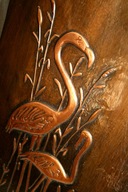 PŁASKORZEŹBA FLAMINGI LATA 50/60 RETRO OBRAZ VINTAGE HANDMADE ANTYK UNIKAT