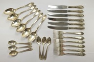 ROSJA PIĘKNE STARE SREBRZONE SZTUĆCE W STYLU ROKOKO KOMPLET 24 ELEMENTY