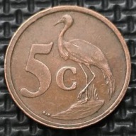 REPUBLIKA POŁUDNIOWEJ AFRYKI*RPA [1631]*5 centów 2002 Herb, Ptak Żuraw