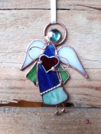 „Aniołek z Sercem” nr 3) witraż Tiffany, zawieszka, Idealny Prezent.