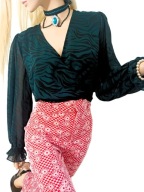 MORSKA SZYFONOWA BLUZKA KOPERTOWA WIĄZANA Z TYŁU RETRO pin up 40/L