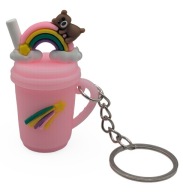 Brelok Do Kluczy Gumowy różowy kubek z misiem na tęczy prezent dla dziecka