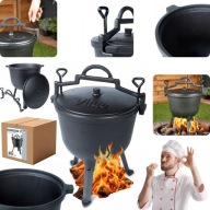 KOCIOŁEK ŻELIWNY GARNEK MYŚLIWSKI WĘGIERSKI STOJĄCY WISZĄCY GRILL 10l