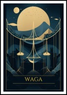 A2 GRANATOWY PLAKAT ZNAK ZODIAKU WAGA KOSMOS GALAKTYKA, DO DOMU NA PREZENT