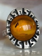 Bursztyny G5 Pierścionek obrączka stary srebrny bursztyn naturalny