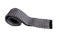 KRAWAT KNIT, DZIANINA, CZARNO-BIAŁA PEPITKA
