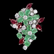 Srebrny pierścionek 925, naturalne szmaragdy, rubiny