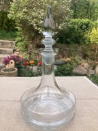 DUŻA, WYJĄTKOWA, KARAFKA - EFEKTOWNY KOREK- GRUBE PRZEJRZYSTE SZKŁO PRL