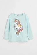 H&M Bawełniany top z nadrukiem jednorożca unicorn 134/140 jasnoturkusowy