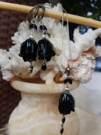 Szkło Murano Lampwork Czarne Róże srebro 925