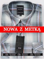 Koszula męska szara w kratkę na krótki rękaw kołnierzyk 41/42