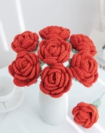 Bukiet Czerwone Róże na Szydełku 5 sztuk Prezent Dzień Kobiet