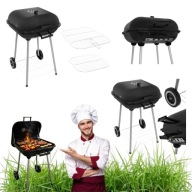 GRILL GRIL WĘGLOWY OGRODOWY Z POKRYWĄ PRZENOŚNY NA KÓŁKACH PÓŁKA UCHWYT BBQ