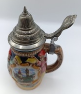 Kufel z pokrywką - kolekcjonerski śliczny - ceramika i cyna - vintage