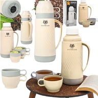 TERMOS 1L DO KAWY HERBATY OBIADOWY SZKLANY WKŁAD 1 TERMOS + 2 KUBKI + KOREK