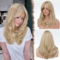 Peruka blond z grzywką syntetyczna 45 cm falowana
