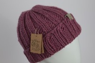 Wełniana czapka Eskimo - rękodzieło, M/L, stary róż, wełna, ciepła