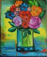 A. Maj. Obraz olejny 30 x 24 cm kwiaty w szklance