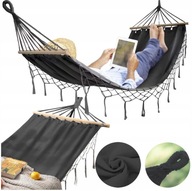 HAMAK OGRODOWY BOHO MAKRAMOWY DRĄŻEK PAŁĄK JEDNOOSOBOWY POKROWIEC GRAFIT