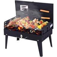 GRILL OGRODOWY PRZENOŚNY SKŁADANY TURYSTYCZNY BBQ WALIZKA + AKCESORIA